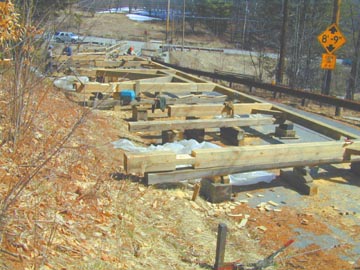 Work Continues at the
Power House Bridge. Photo by Joe Nelson, April 2, 2002